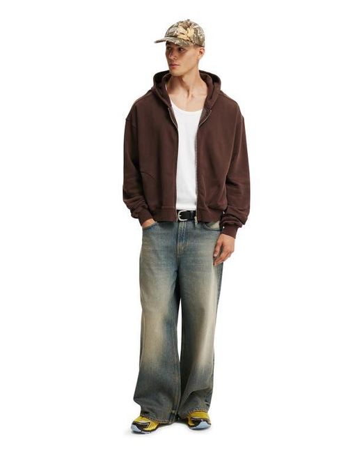 Cotton On Brown Cropped Zip Up Hoodie for men