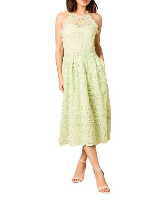 Oasis Yellow Lace Detail Halterneck Midi Dress