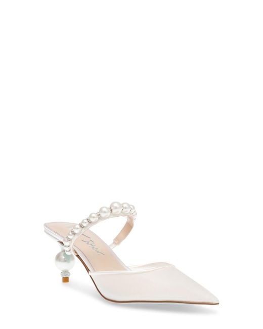 Betsey Johnson Evey Imitation Pearl Pointed Toe Mule in White | Lyst