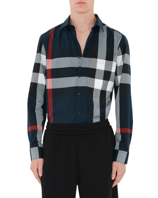 Burberry Black Somerton Slim Fit Check Cotton Poplin Button-up Shirt for men