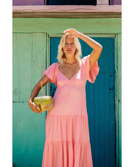 Billabong Last Dress Flutter Light in Lyst | Pink Sleeve Midi