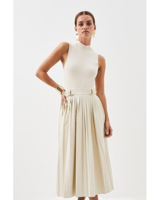 karen millen cream dress Karen Millen Cotton Cutwork Belted Midi Dress in Cream