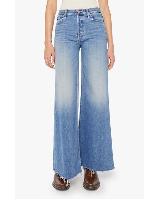 Mother Blue The Tomcat Swisher Sneak Frayed Wide Leg Jeans