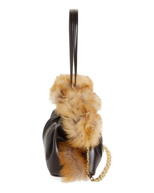 Ferragamo Black Medium Gancio Piercing Soft Leather & Genuine Shearling Shoulder Bag