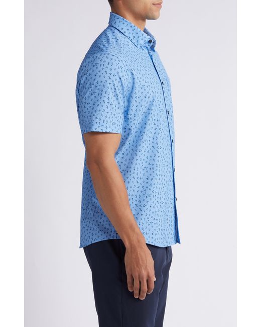 Mizzen+Main Blue Mizzen+main Leeward Trim Fit Floral Short Sleeve Performance Button-up Shirt for men