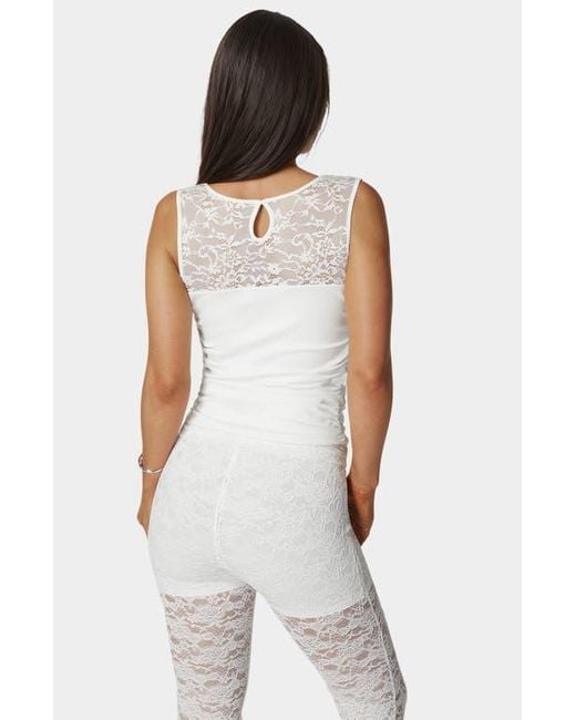 Bebe White Shirring Lace Sleeve Top