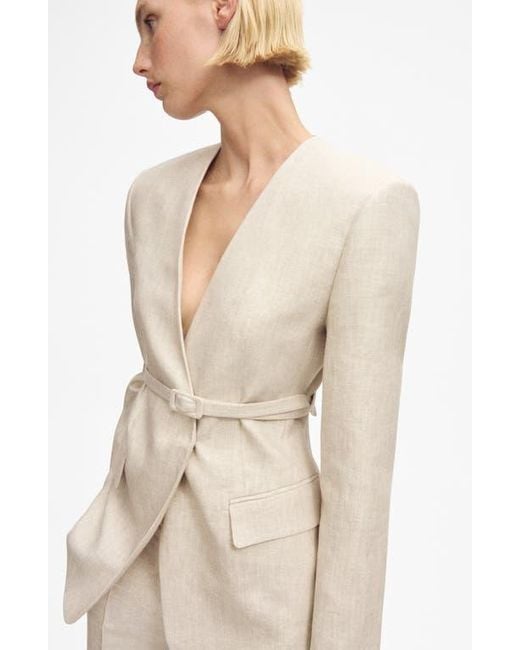 Mango Natural Belted Linen Blazer