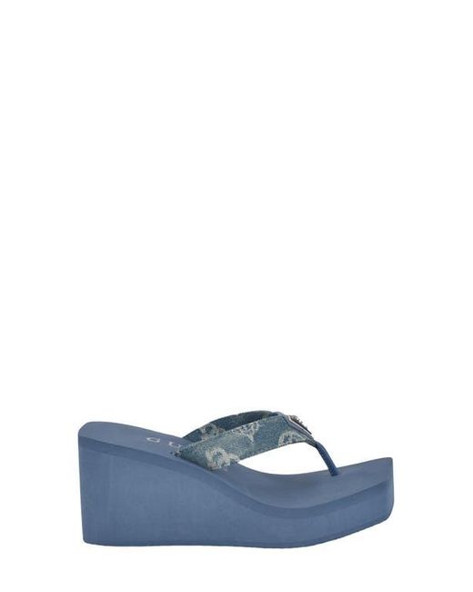 Guess Blue Demmey Platform Wedge Flip Flop