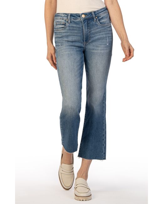 Kut From The Kloth Blue Kelsey Fab Ab High Waist Raw Hem Ankle Flare Jeans