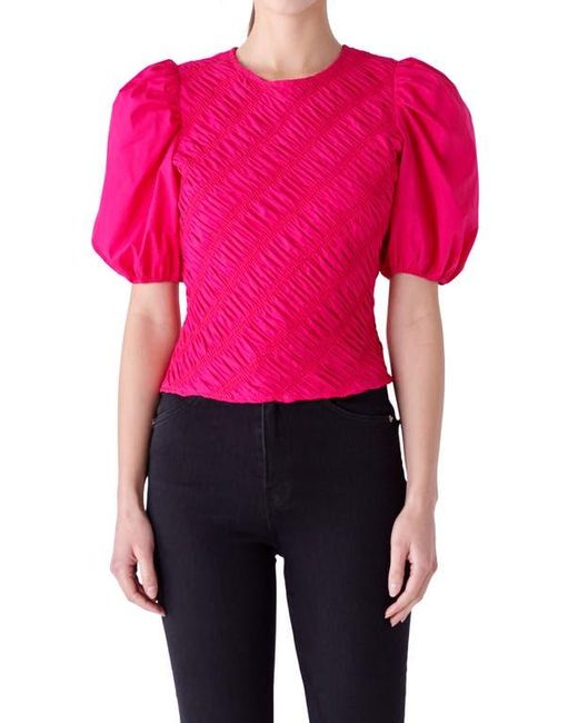 English Factory Asymmetric Shirred Puff Sleeve Top