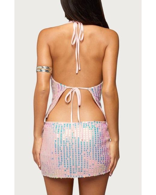 Edikted White Kaelyn Sequin Backless Halter Top