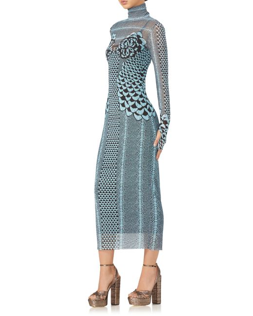 AFRM Blue Shailene Long Sleeve Turtleneck Mesh Dress