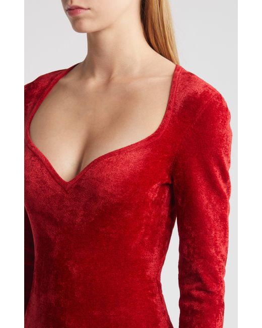 House Of Cb Red Aria Long Sleeve Chenille Gown