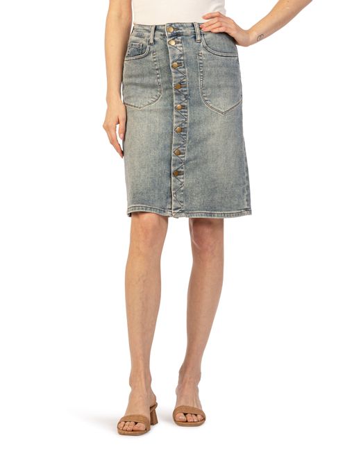 Kut From The Kloth Gray Rose Button Front Denim Skirt