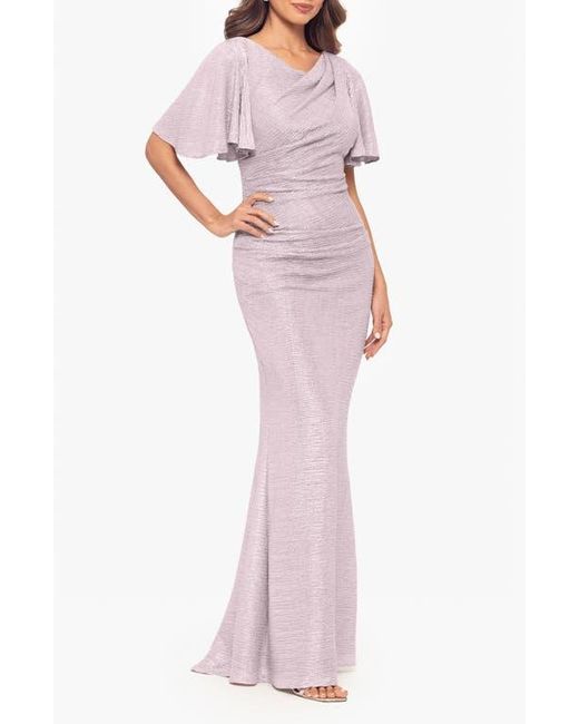 Betsy & Adam Pink Quicksilver Flutter Sleeve Trumpet Gown