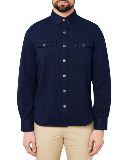 Brooklyn Brigade Blue Solid Waffle Knit Shirt Jacket for men