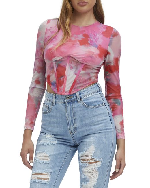 Bardot Lena Mesh Corset Top in Blue Lyst