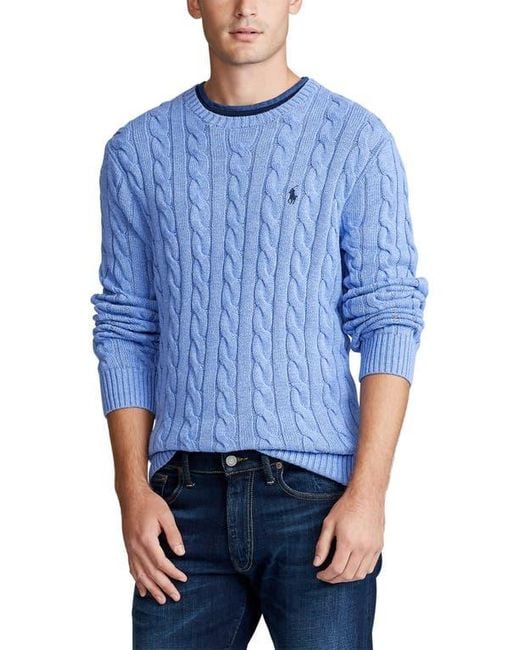 Polo Ralph Lauren Blue Cable Knit Cotton Crewneck Sweater for men