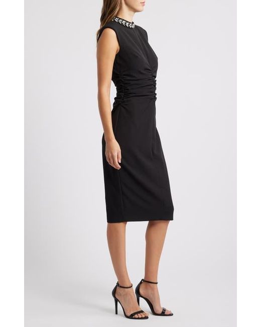 Regular - Embroidered Elongated Lace Mock Jacket with Jersey Sheath Dress