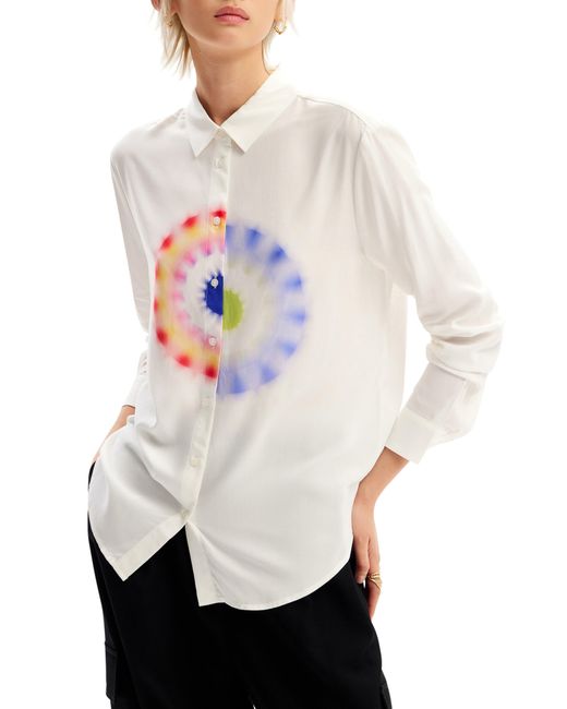 Desigual White Cam Ohm Graphic Button-up Shirt
