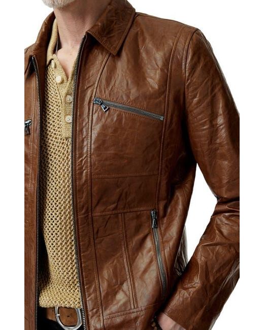 John Varvatos Brown Crinkled Leather Jacket for men
