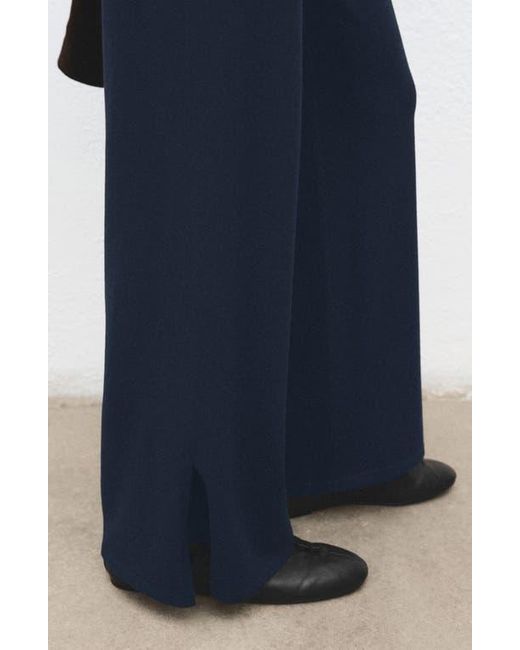 Mango Blue Split Hem Pull-On Straight Leg Knit Pants