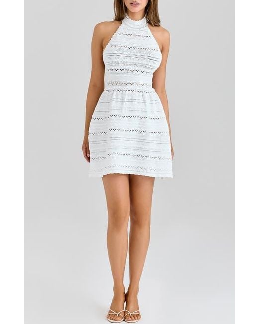 House Of Cb White Serafina Mixed Stitch Cocktail Mini Halter Dress