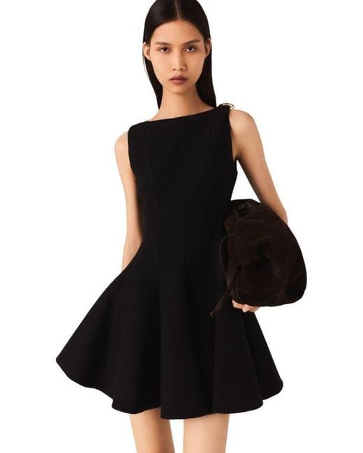 Maje Black Mini Flared Tweed Dress