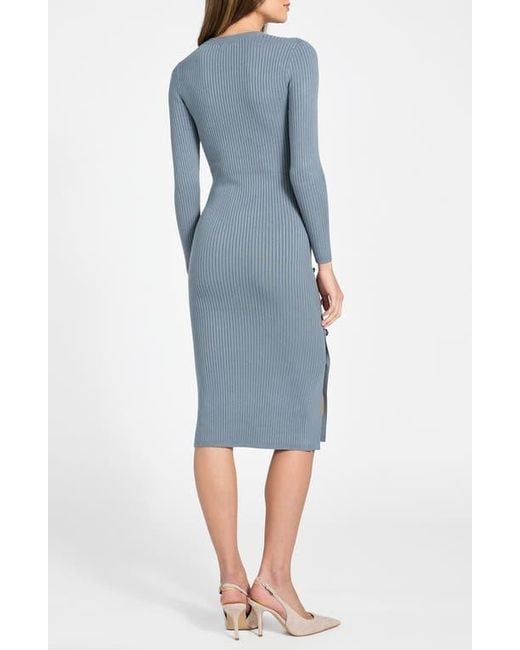 Guess Women's Blue Ribbed Long Sleeve Sweater Dress