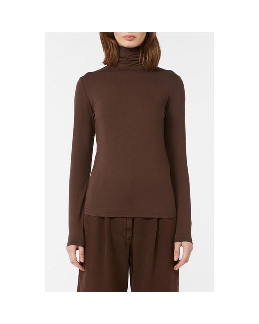 Weekend by Maxmara Brown Multif Stretch Jersey Turtleneck Top
