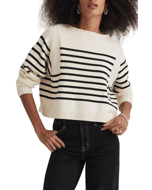 Madewell Gray Stripe Roll Neck Pullover Sweater