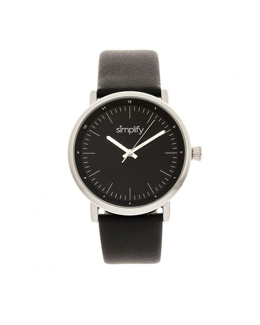 Simplify Black The 6200 Leather-Strap Watch for men