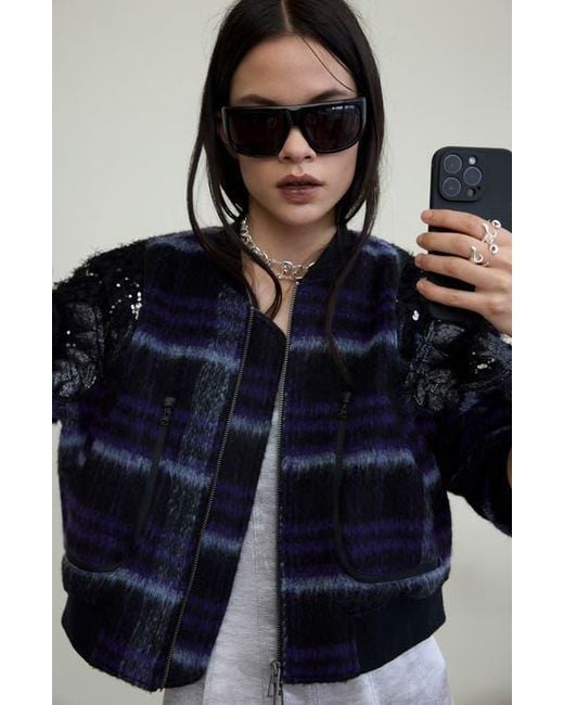 Desigual Blue Sequin Appliqué Crop Jacket