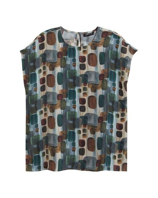 Apny Blue Geometric Print Cap Sleeve Shell