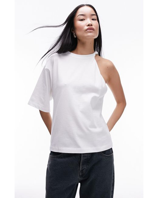 TOPSHOP White Oversize Twist Neck Asymmetric T-shirt