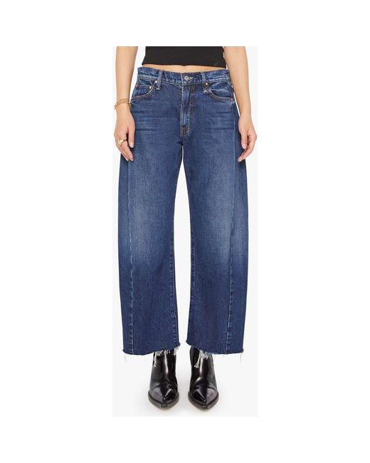 Mother Blue The Full Pipe Flood High Waist Barrel Leg Jeans