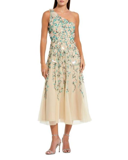 Mac Duggal Women's Metallic Floral Embellished Mesh One Shoulder Midi Dress  - www.ice4pros.com.br