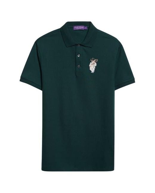 Ralph Lauren Green Embroidered Polo Bear Cotton & Cashmere Piqué Polo for men
