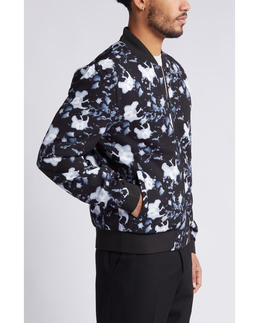 Open Edit Blue Floral Bomber Jacket for men