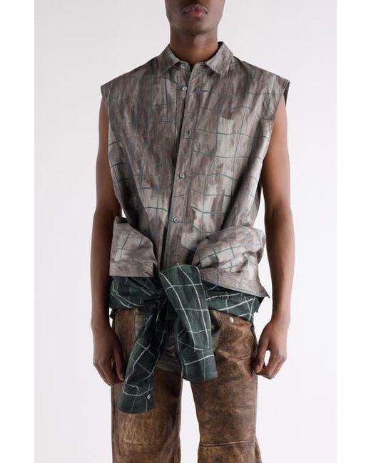Acne Black Sayer Painted Check Papery Cotton Poplin Layered Button-Up Shirt for men