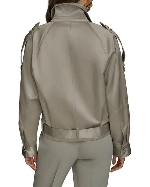 Donna Karan Gray Belted Satin Bomber Jacket
