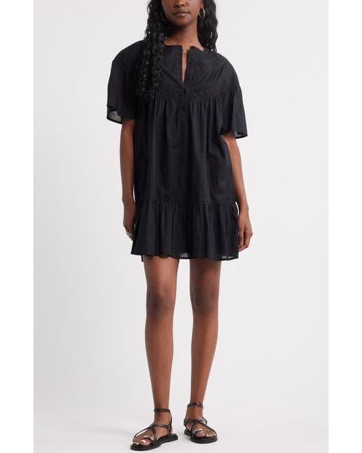 Treasure & Bond Black Lace Yoke Cotton Shift Dress