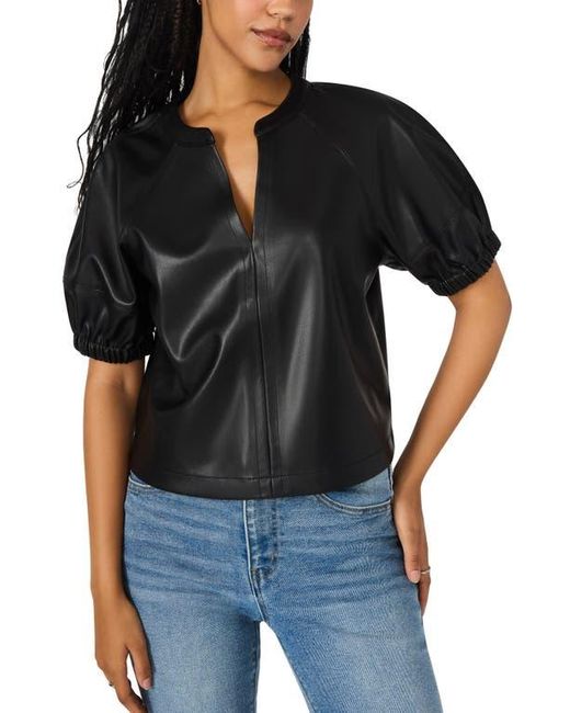 Steve Madden Black Roxanne Short Sleeve Faux Leather Top