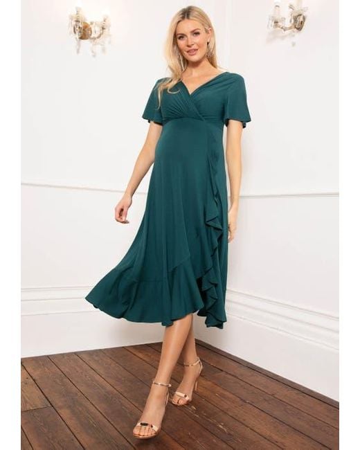 women's green linen dress PinkBlush Olive Green Draped 3/4 Sleeve Maternity Maxi Dress main image 1