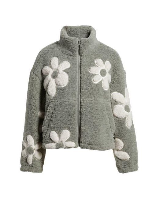 Thread & Supply Gray High Pile Fleece Floral Jacket