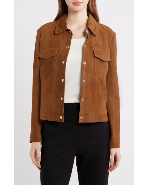 Theory Brown Reece Suede Trucker Jacket