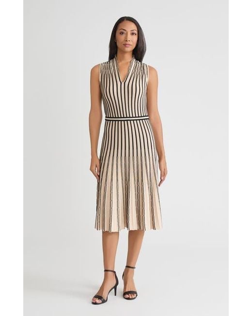 Misook Fit & Flare Sleeveless Striped Soft Ribbed Knit Dress in White | Lyst Misook Fit & Flare Sleeveless Striped Soft Ribbed Knit Dress in White | Lyst