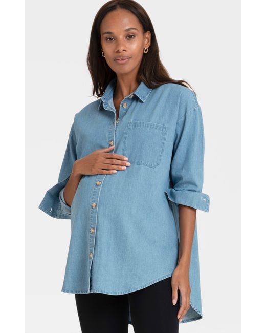 Seraphine Blue Button-up Maternity Shirt At Nordstrom