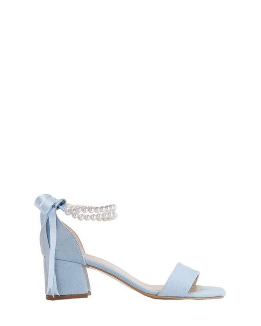 Forever & Always Shoes Blue Illy Low Block Heel Sandals With Pearls