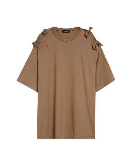 Undercover Brown Embroidered Bow Sleeve Cotton T-Shirt